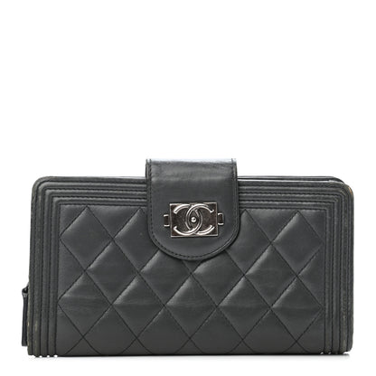Chanel Lambskin Quilted Boy Zip Pocket Wallet Dark Grey 1 of 5