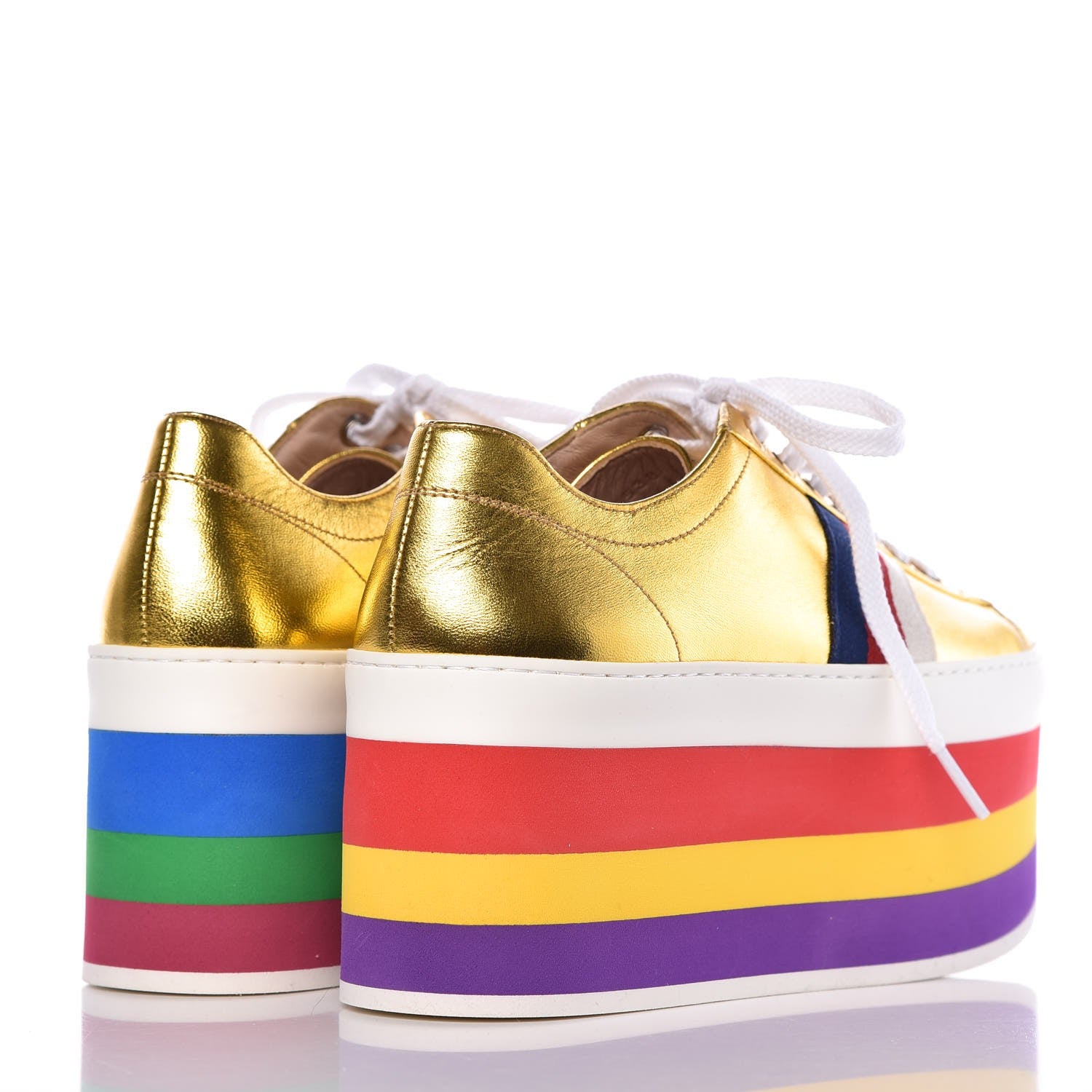 Gucci Metallic Nappa Peggy Platform Sneakers 36 Oro Vecchio 4 of 12