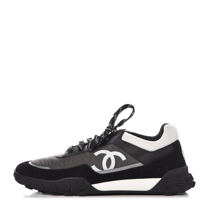 Chanel Nylon Calfskin Suede CC Sneakers 40 Grey Black White 1 of 24