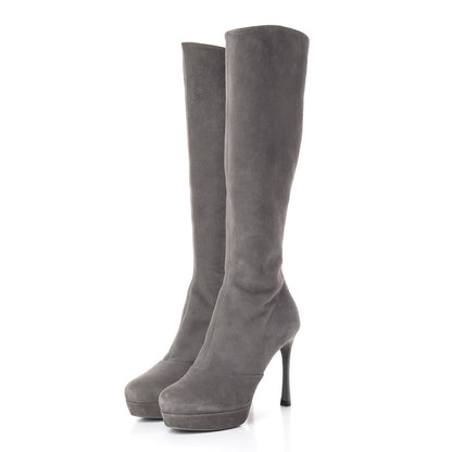 Saint Laurent Suede Knee High Boots 38.5 Grey 4 of 16