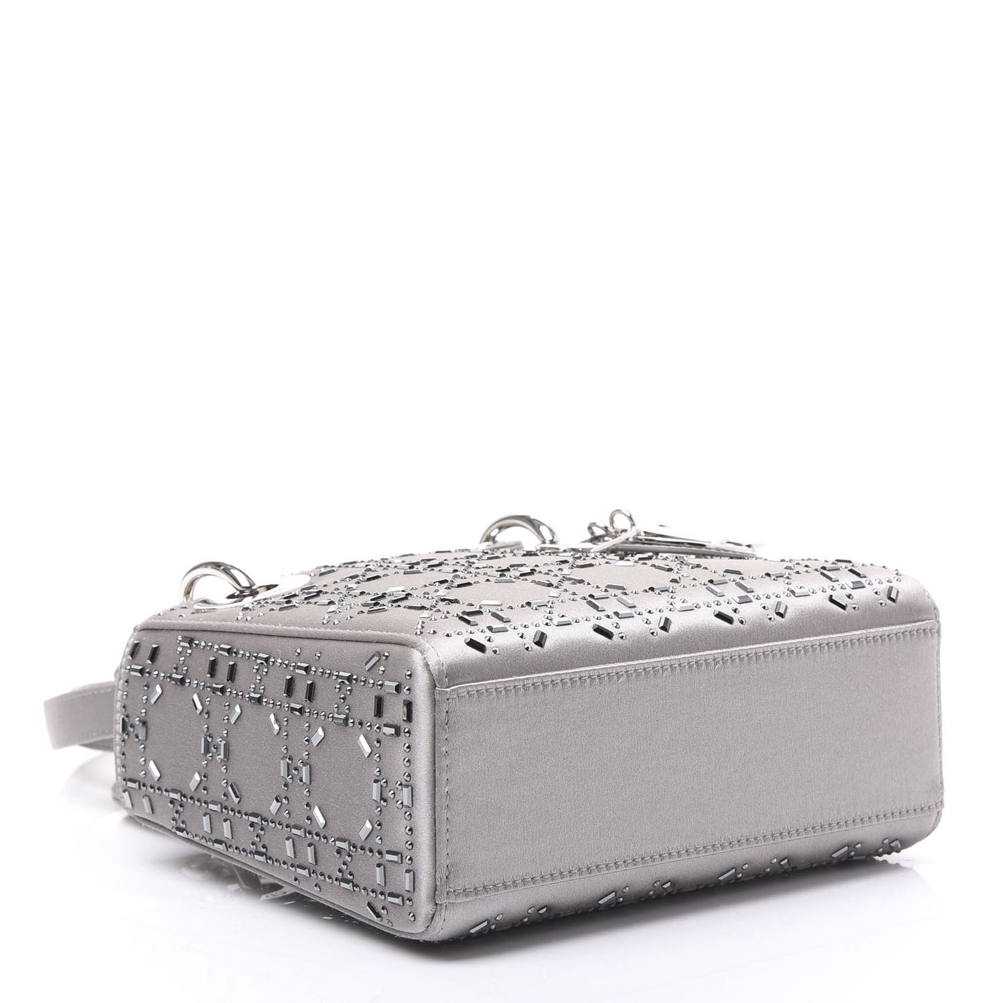 Satin Crystal Cannage Mini Lady Dior Gray