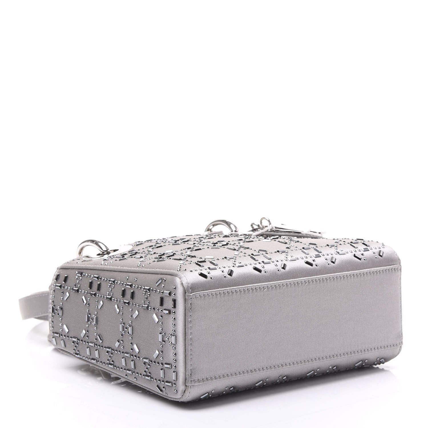 Christian Dior Satin Crystal Cannage Mini Lady Dior Gray 3 of 9
