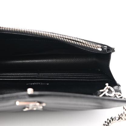 Saint Laurent Grain De Poudre Matelasse Chevron Monogram Envelope Chain Wallet Black 4 of 8