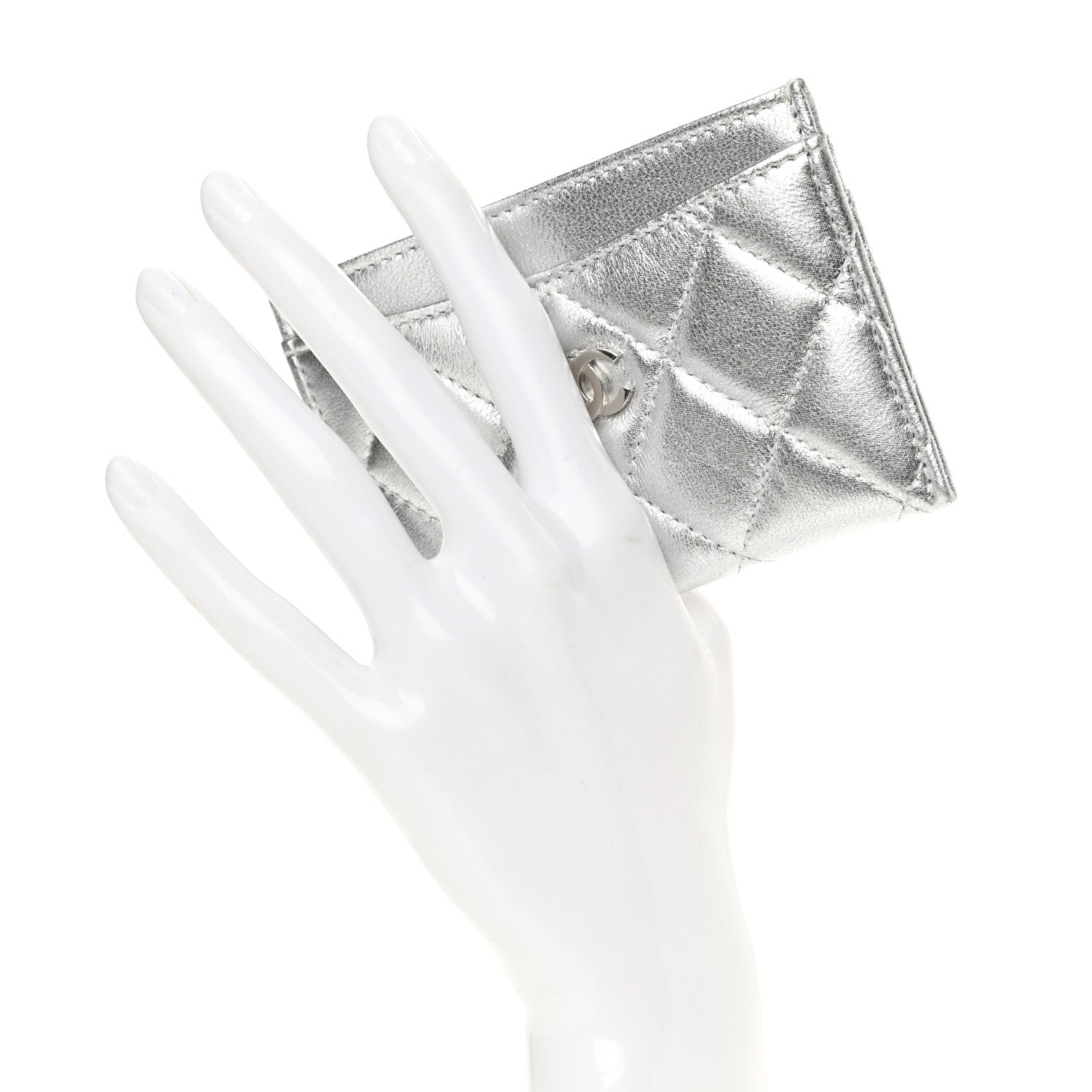 Chanel Metallic Lambskin Quilted Card Holder Silver 2 of 8