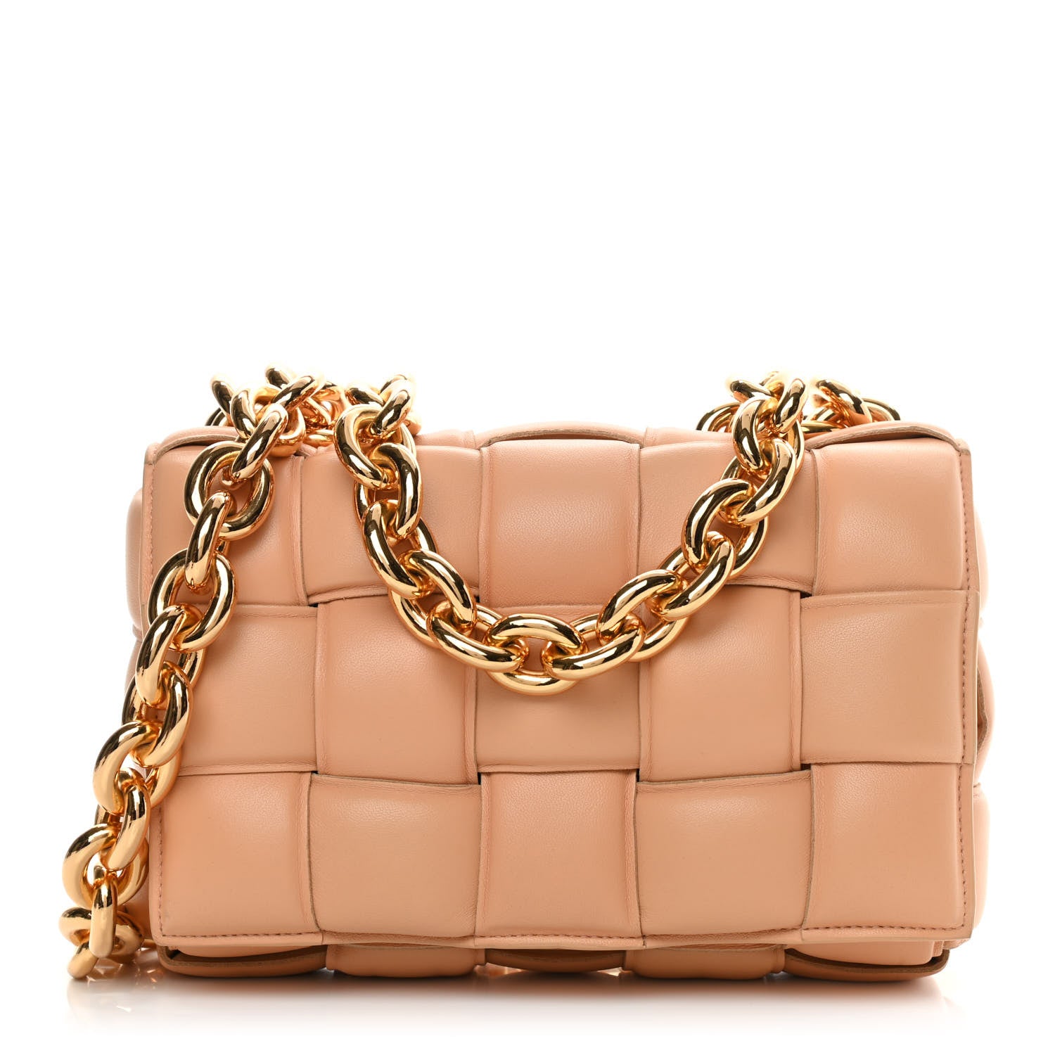 Bottega Veneta Lambskin Maxi Intreccio Padded Chain Cassette Crossbody Bag Almond 1 of 17
