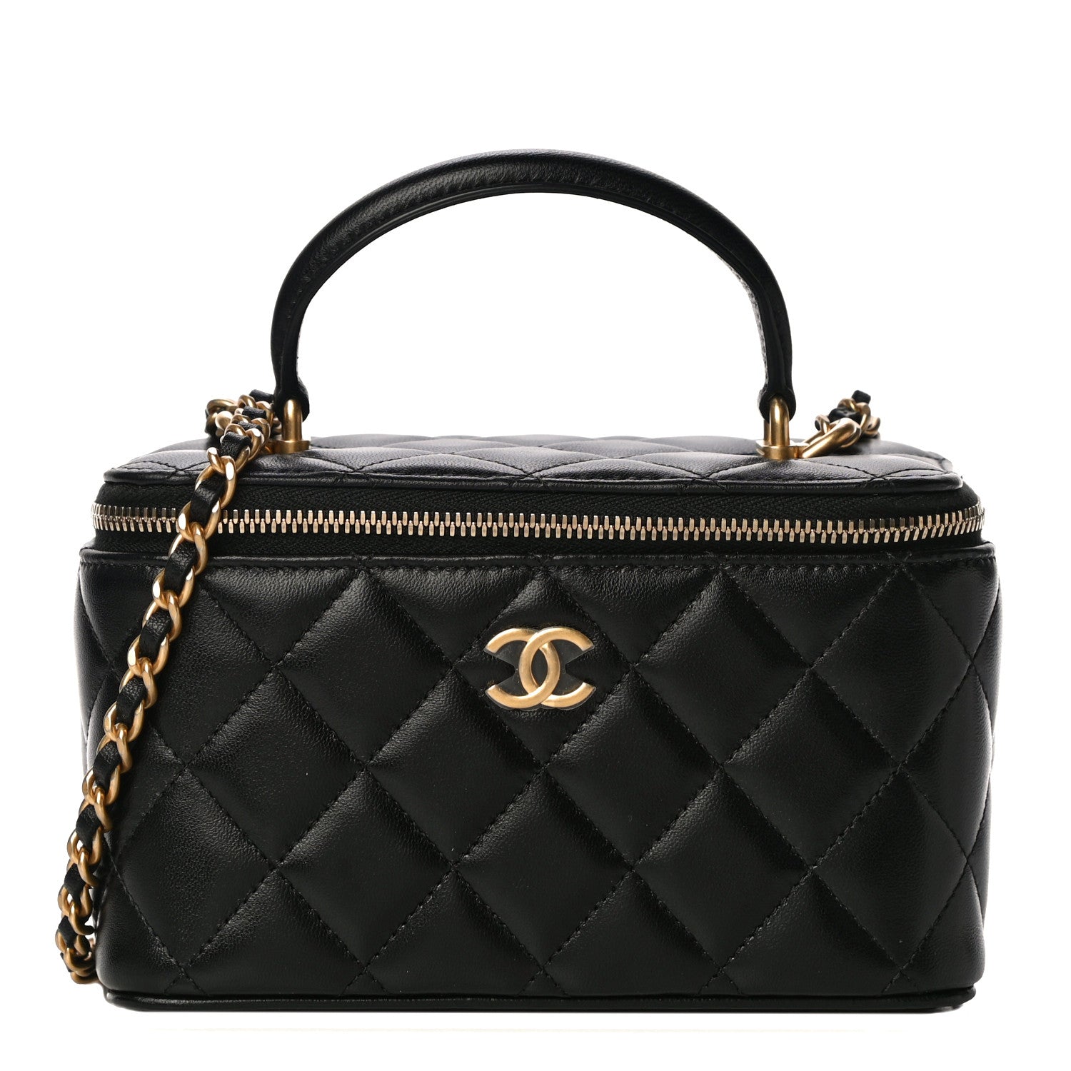 Chanel Lambskin Quilted Small Top Handle Vanity Case With Chain Black 3 of 13