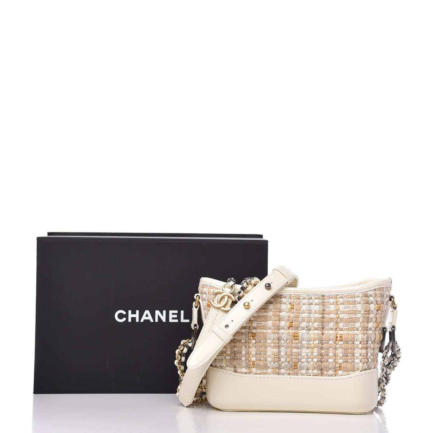 Tweed Calfskin Quilted Small Gabrielle Hobo Beige Ivory
