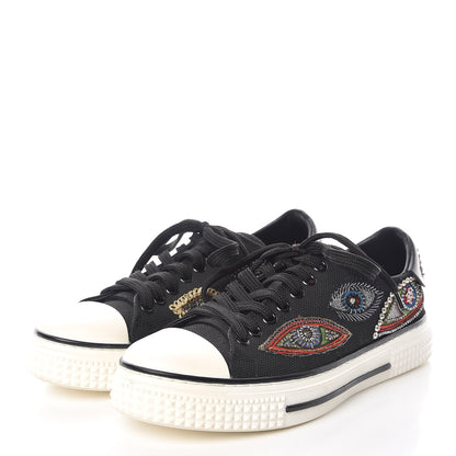 Valentino Garavani Canvas Applique Embroidered Low Top Sneakers 37 Black 3 of 13