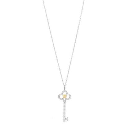 Tiffany Platinum 18K Yellow White Gold Yellow Diamond Crown Key Pendant Necklace 1 of 6