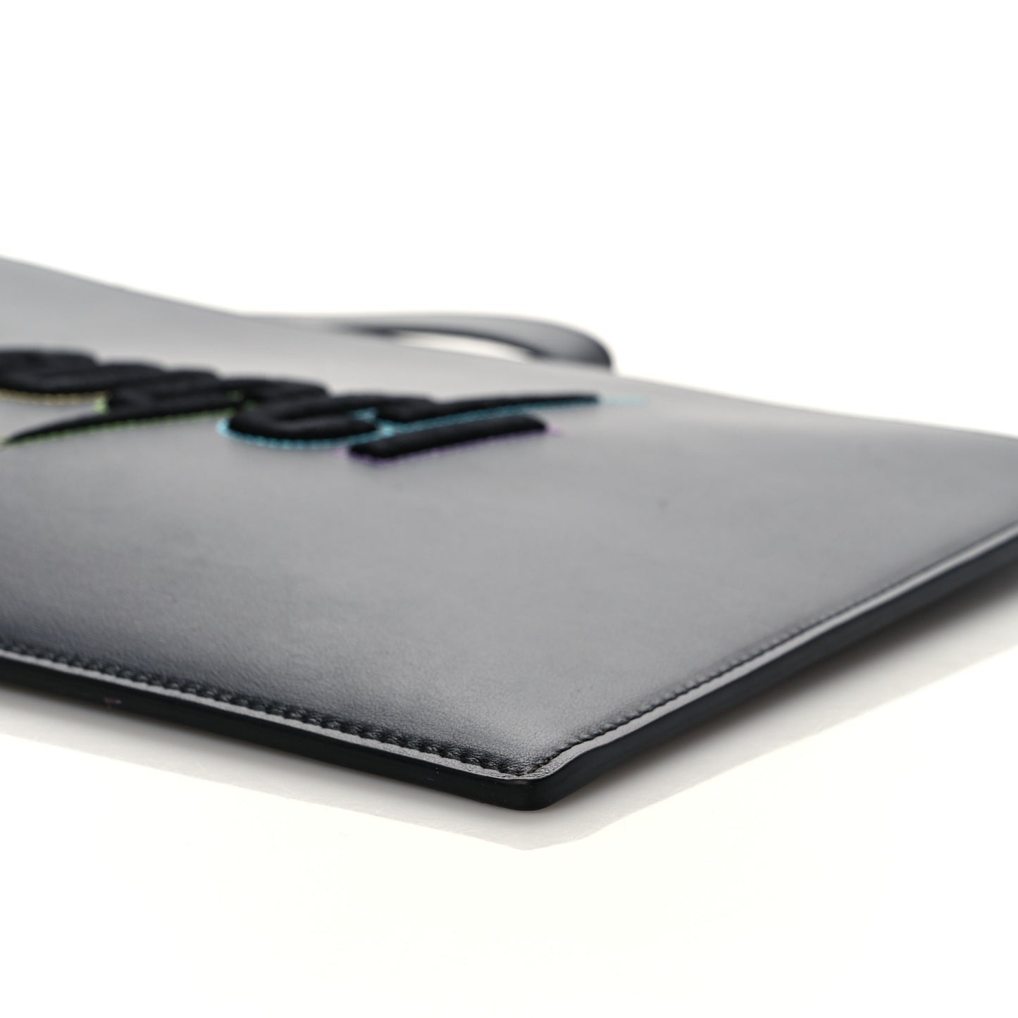 Calfskin Blade Embroidered Zip Pouch Black