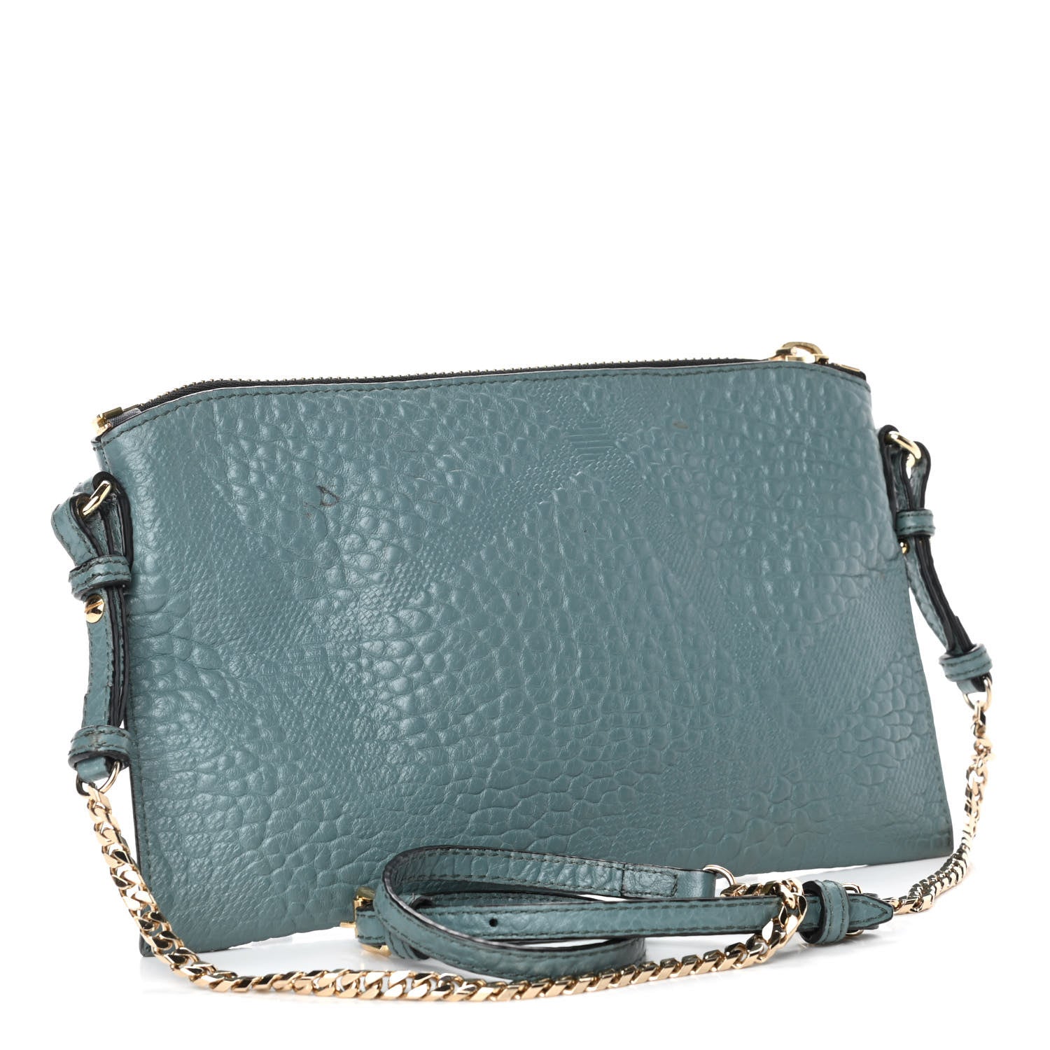 Burberry Signature Grain Calfskin Check Embossed Peyton Crossbody Clutch Bag Celadon Blue 2 of 5