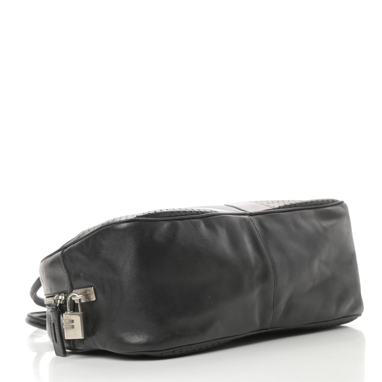 Prada Vitello Drive Perforated Bowling Bag Black 4 of 17