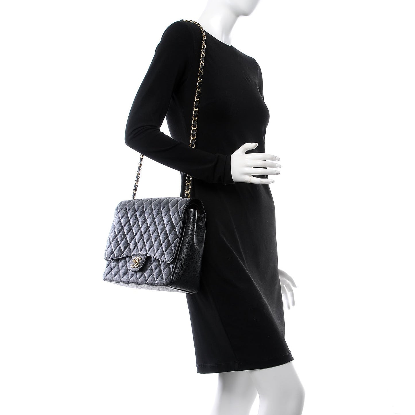 Caviar Quilted Maxi Double Flap Black