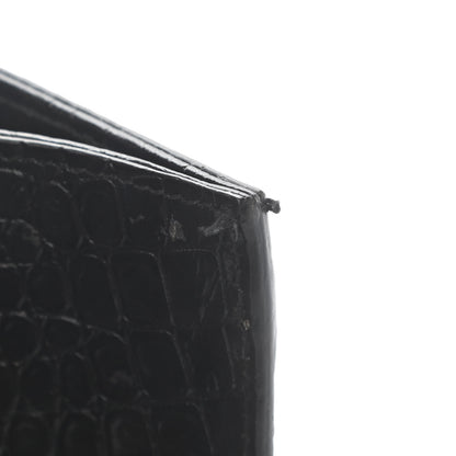 Saint Laurent Calfskin Crocodile Embossed Monogram Large Satchel Black 7 of 9