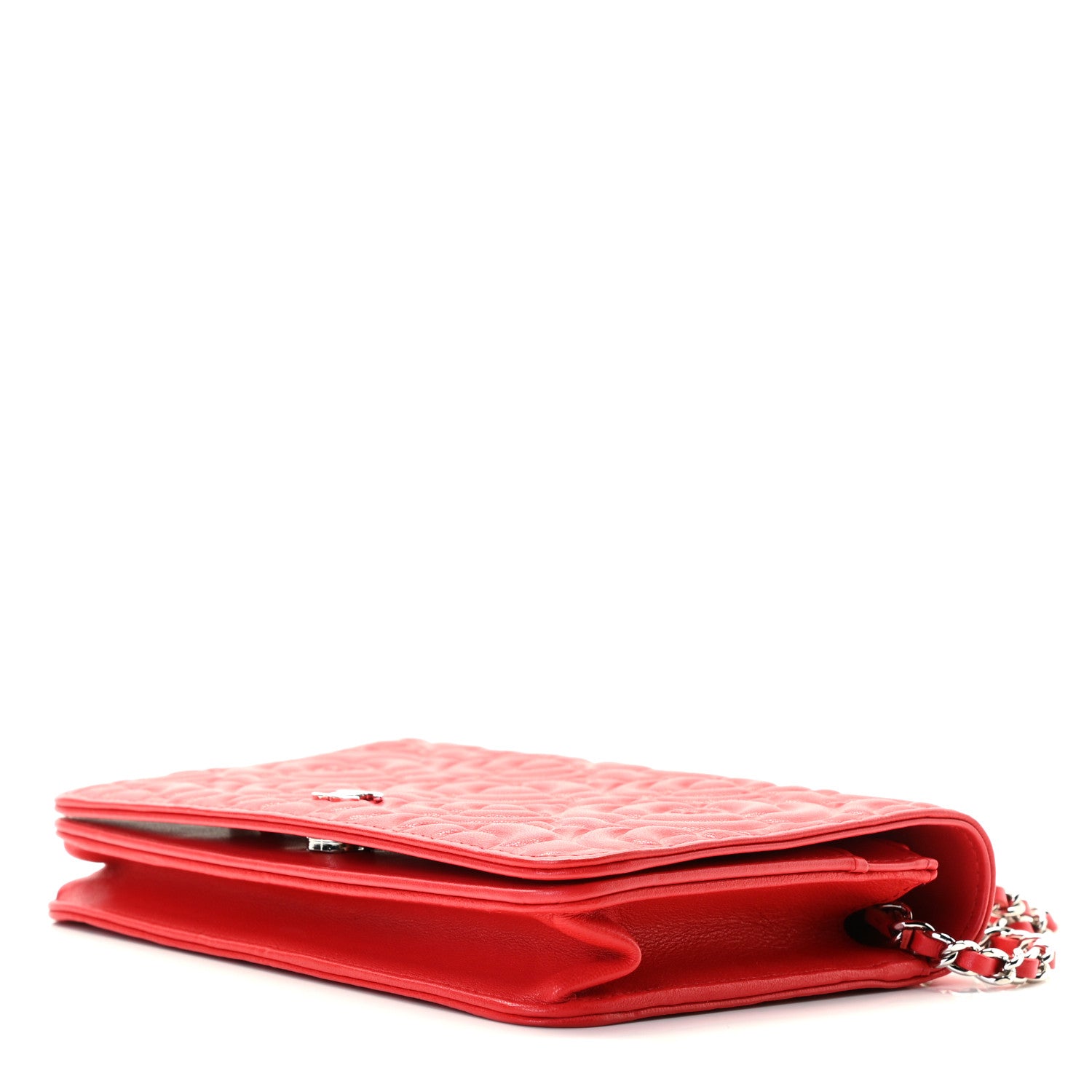 Chanel Caviar Camellia Embossed Wallet On Chain WOC Red 8 of 8