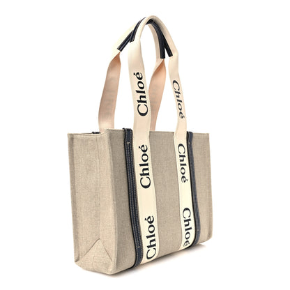 Chloe Cotton Calfskin Medium Woody Ribbon Tote White Blue 3 of 11