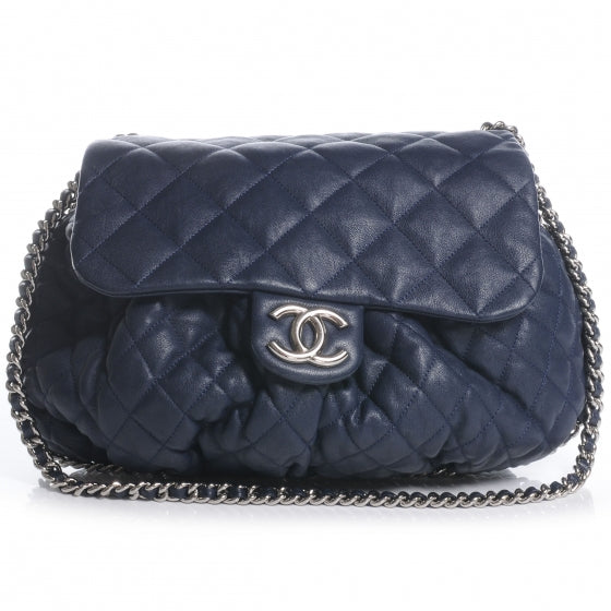 Leather Chain Around Large Messenger Navy