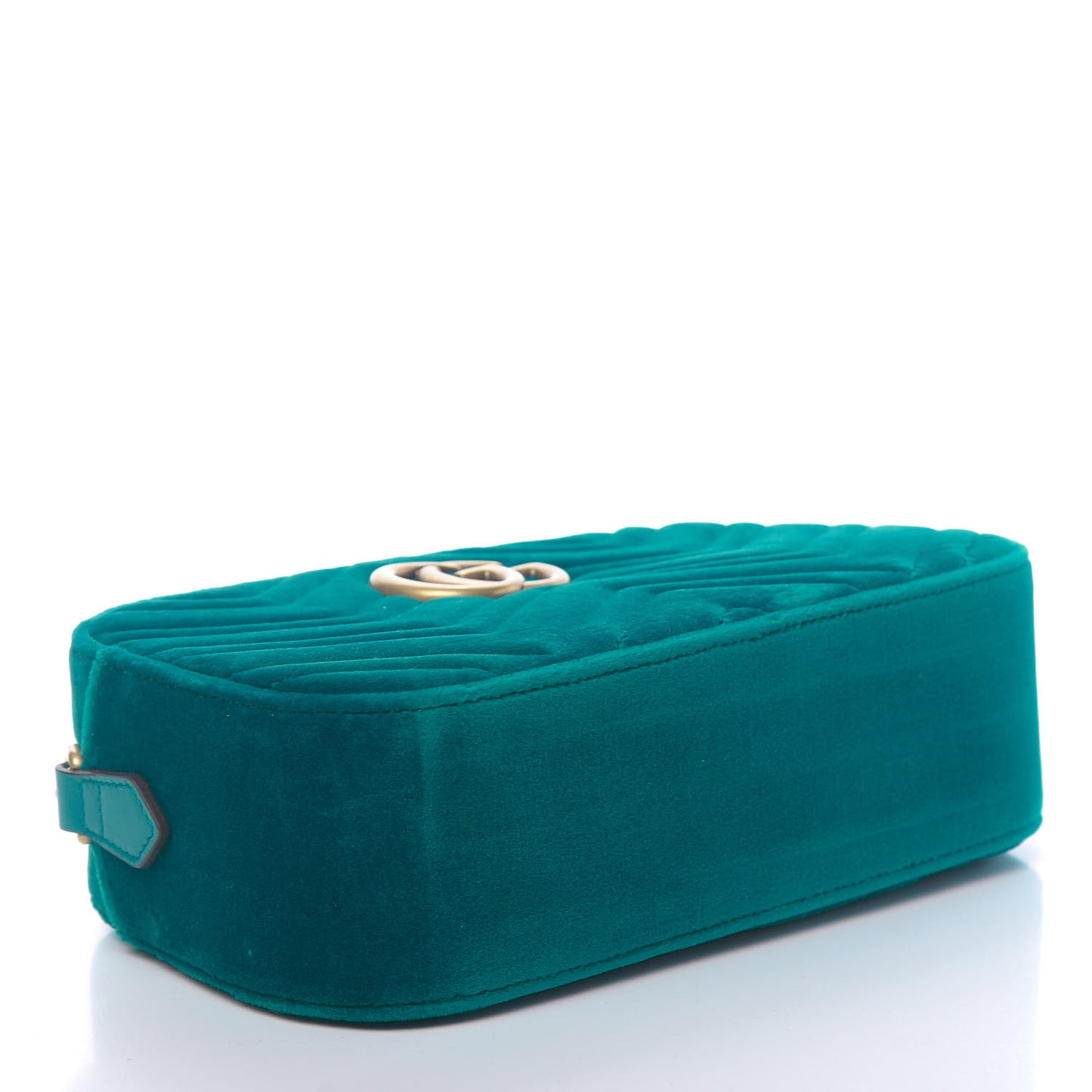 Velvet Matelasse Small GG Marmont Chain Shoulder Bag Pavone Cyan