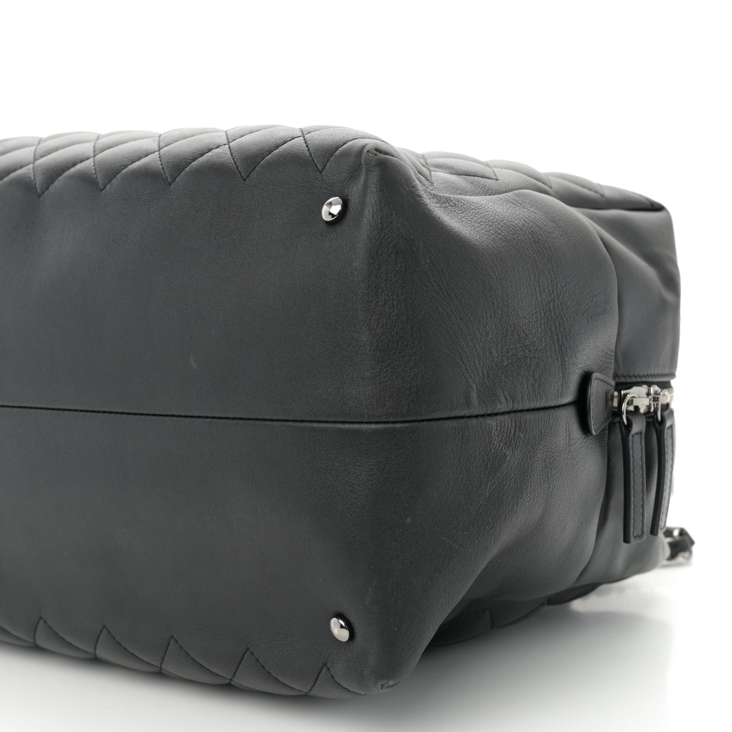 Chanel Calfskin Quilted Feather Weight Bowling Bag Black 10 of 11