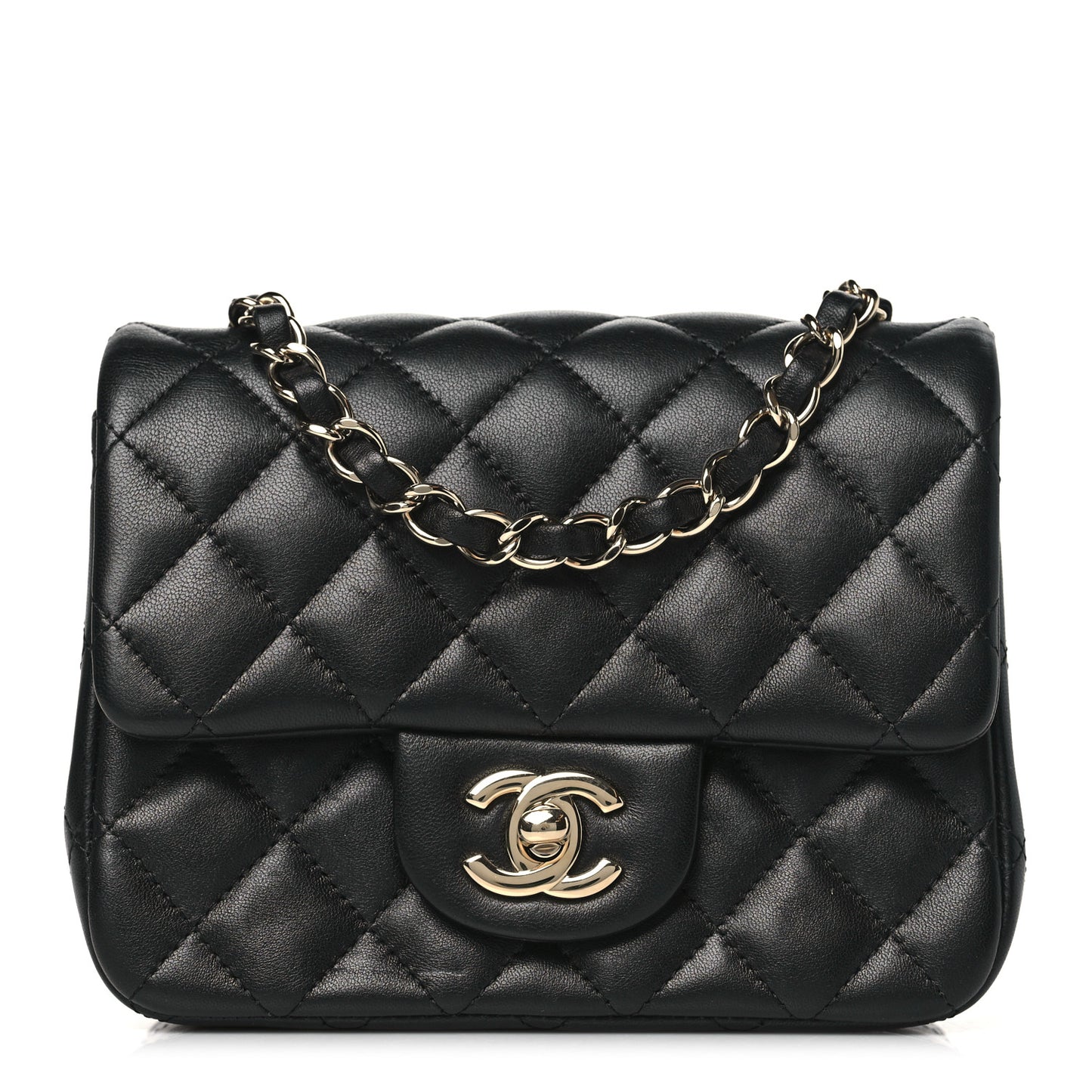 Lambskin Quilted Mini Square Flap Black