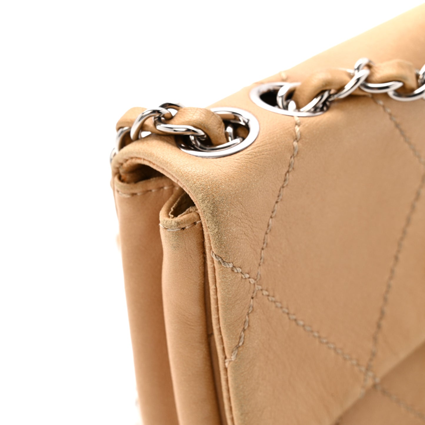 Lambskin Diamond Stitched CC CC East West Flap Beige