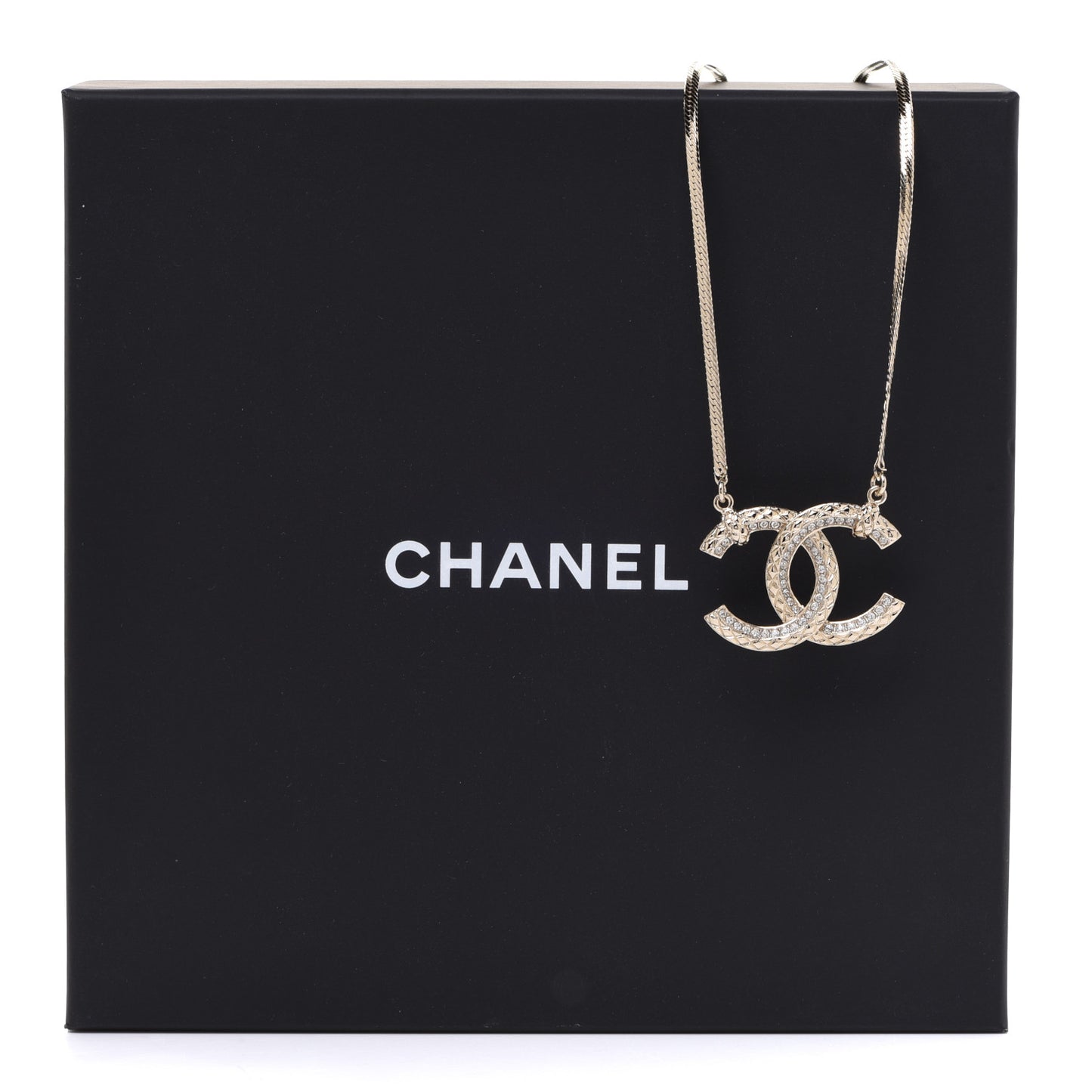 Crystal Textured CC Pendant Necklace Gold