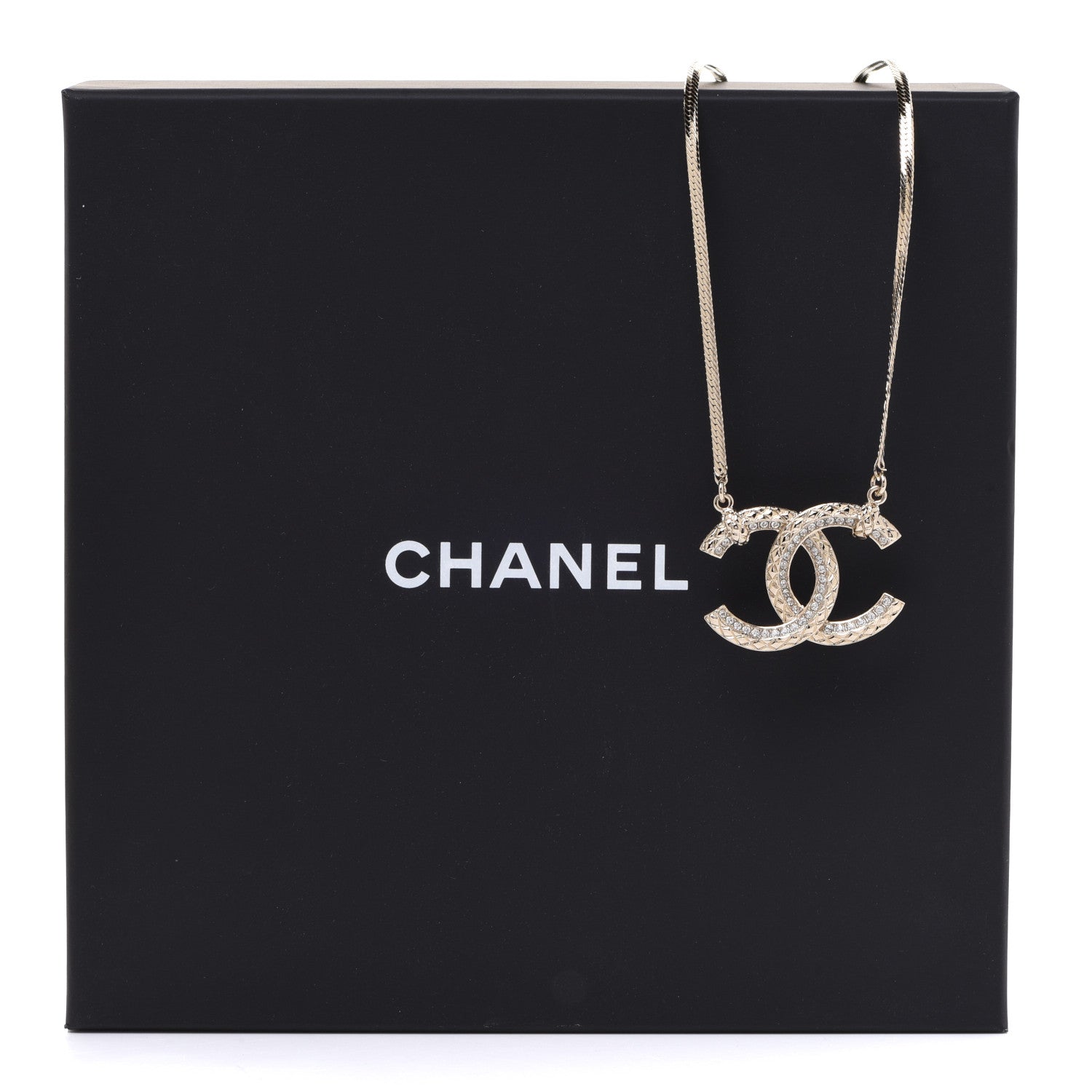 Chanel Crystal Textured CC Pendant Necklace Gold 6 of 6