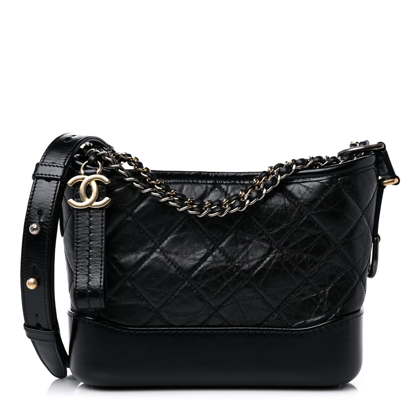 Aged Calfskin Quilted Small Gabrielle Hobo Black