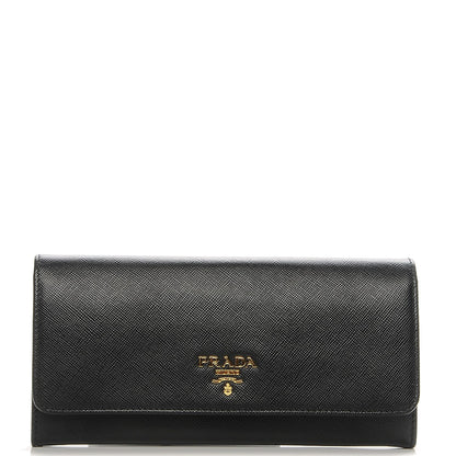 Prada Saffiano Colour Continental Flap Wallet Black Hibiscus 1 of 8