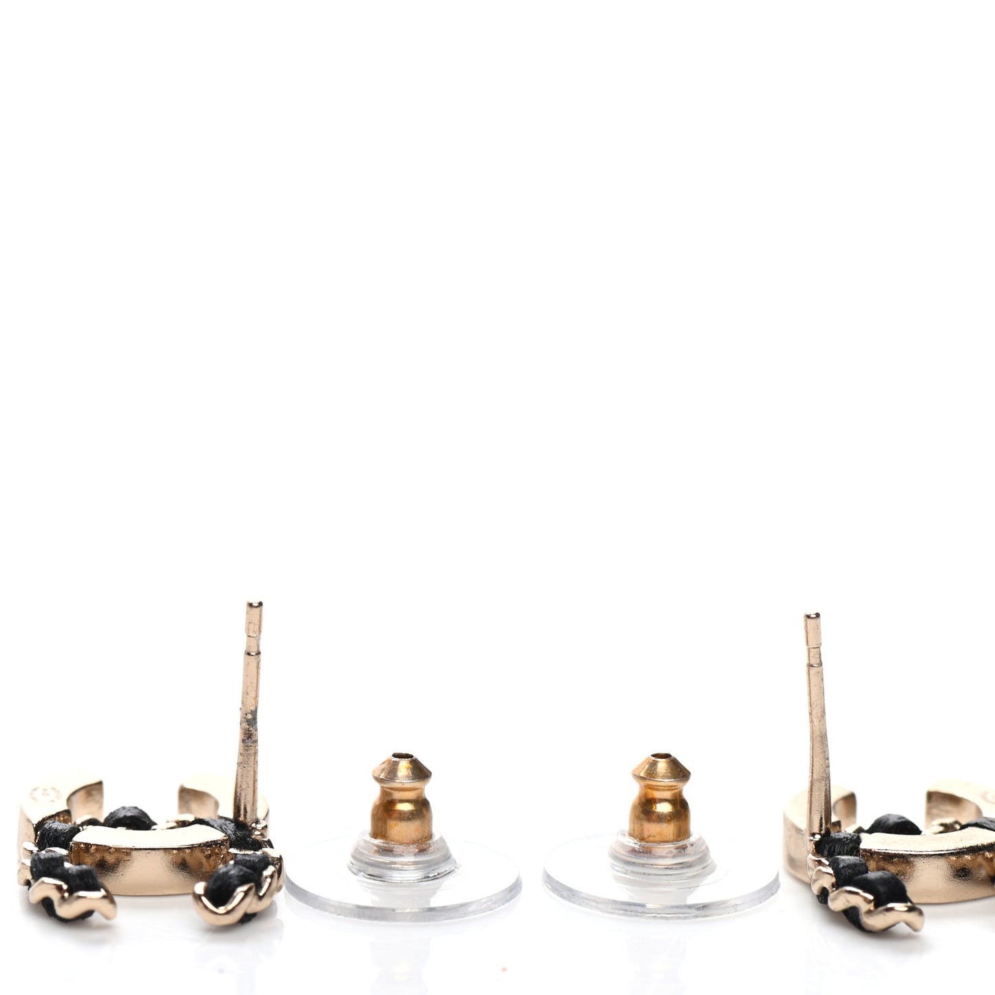 Crystal Baguette Lambskin Chain CC Vintage Allure Stud Earrings Black Gold