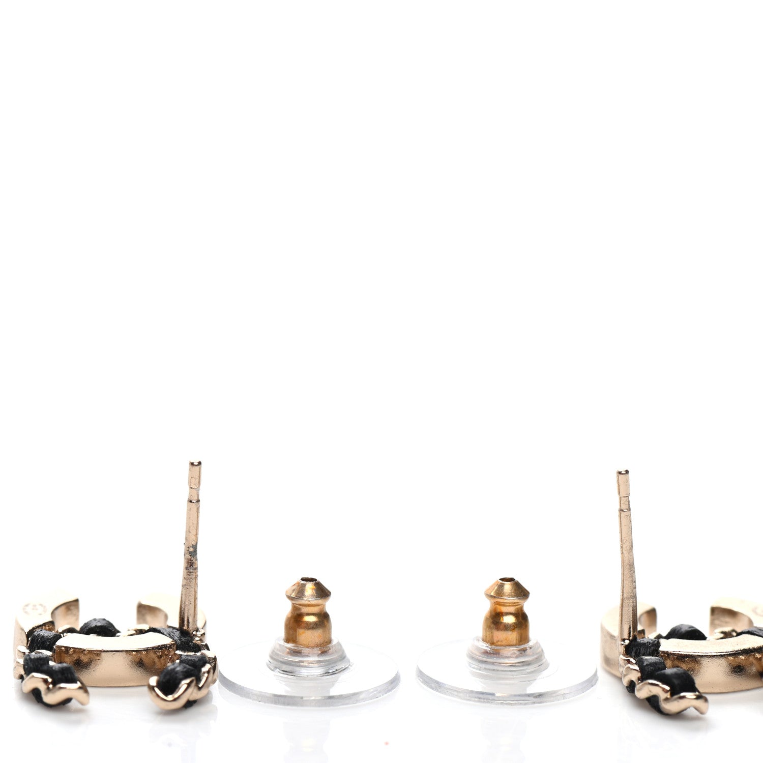 Chanel Crystal Baguette Lambskin Chain CC Vintage Allure Stud Earrings Black Gold 3 of 4
