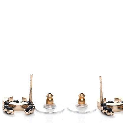 Chanel Crystal Baguette Lambskin Chain CC Vintage Allure Stud Earrings Black Gold 3 of 4