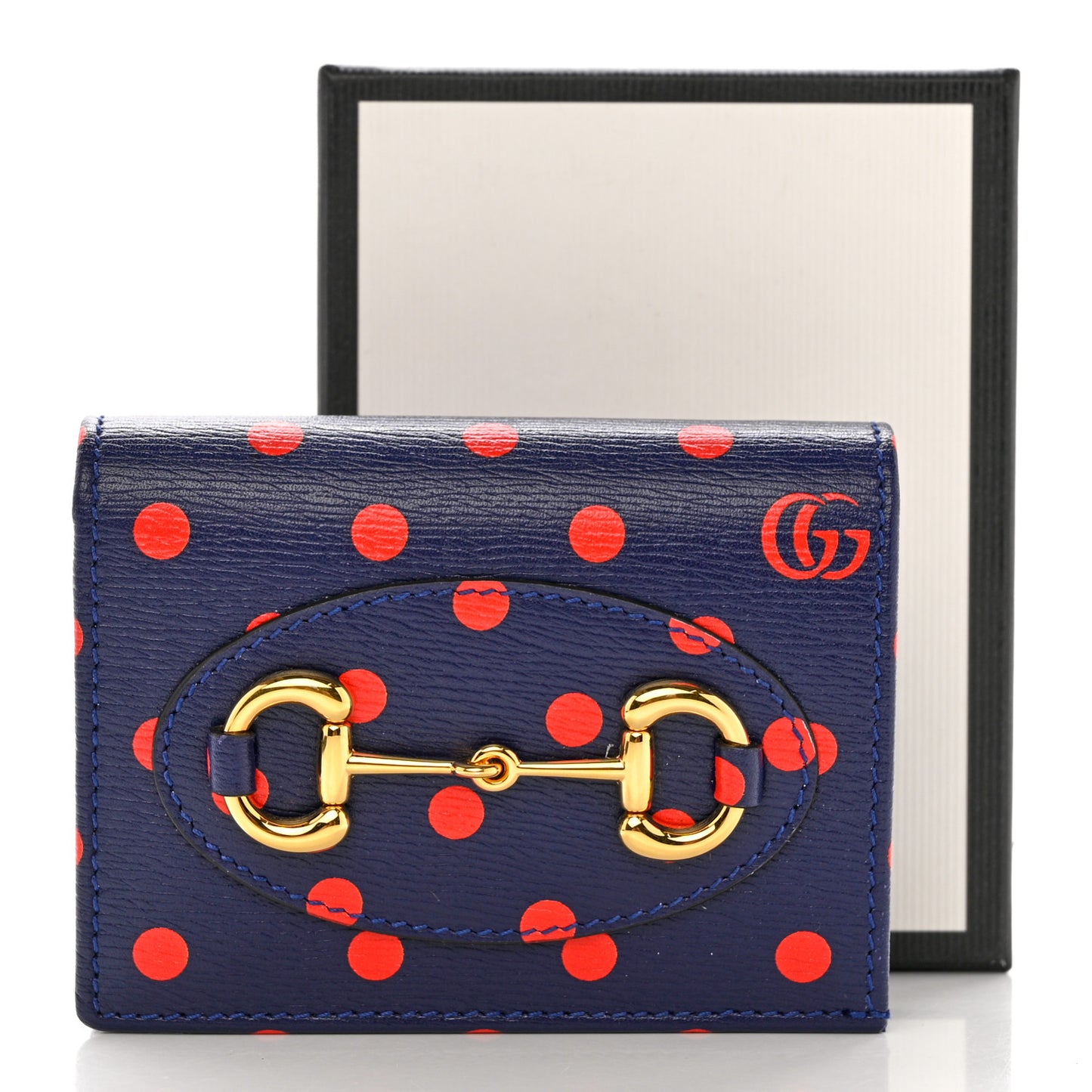 Shangai Calfskin Polka Dot Horsebit 1955 Card Case Wallet Blue Orange Sailor Blue
