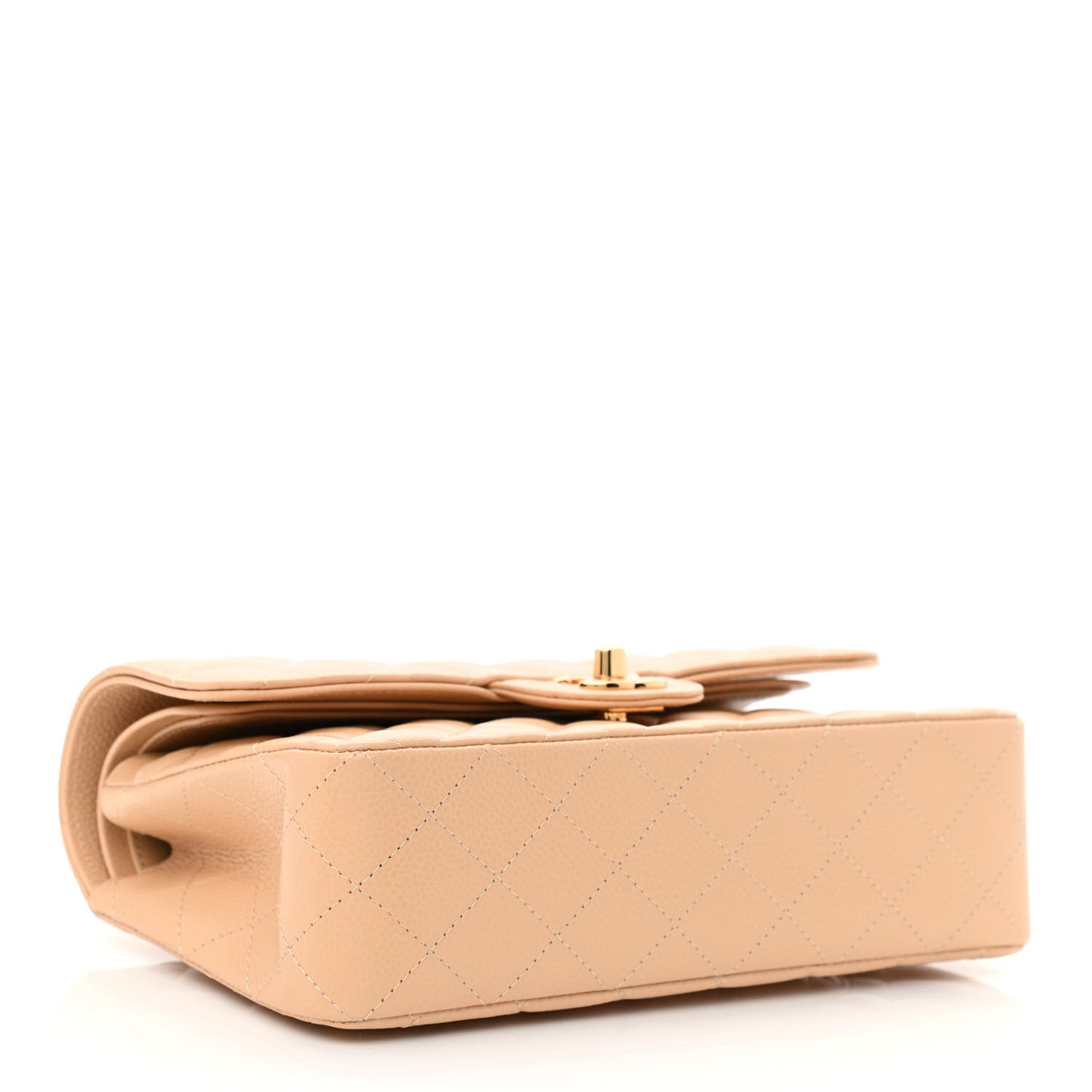 Caviar Quilted Small Double Flap Beige