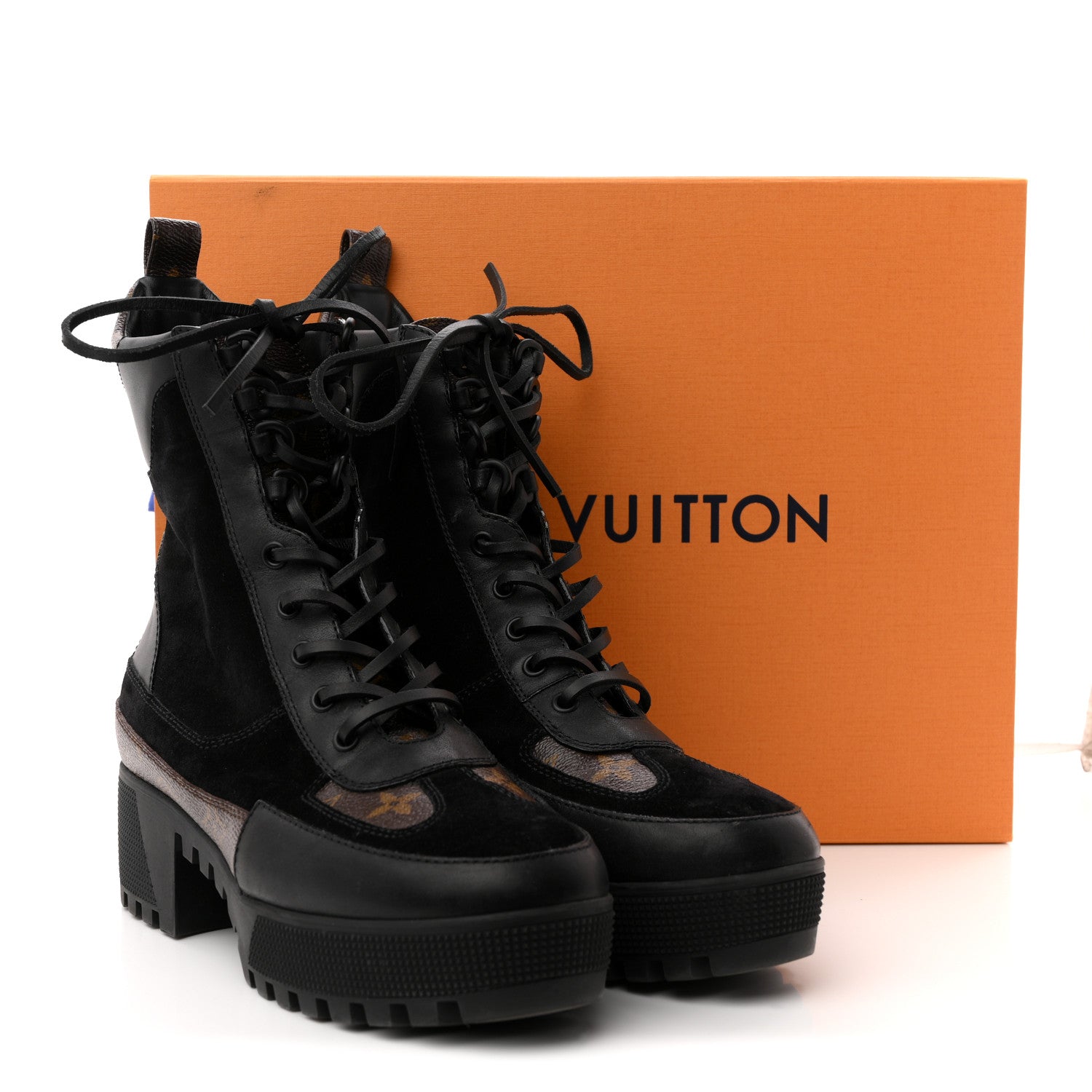 Louis Vuitton Suede Calfskin Monogram Laureate Platform Desert Boots 39 Black 10 of 10
