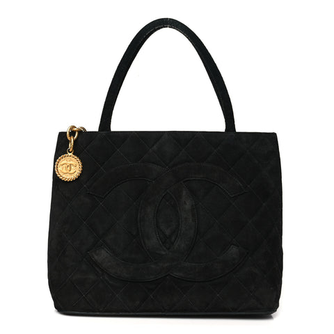 Suede Quilted Medallion Tote Black