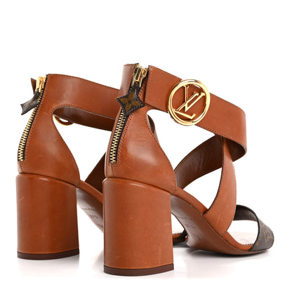 Louis Vuitton Calfskin Monogram Horizon Sandals 37.5 Cognac Brown 5 of 15