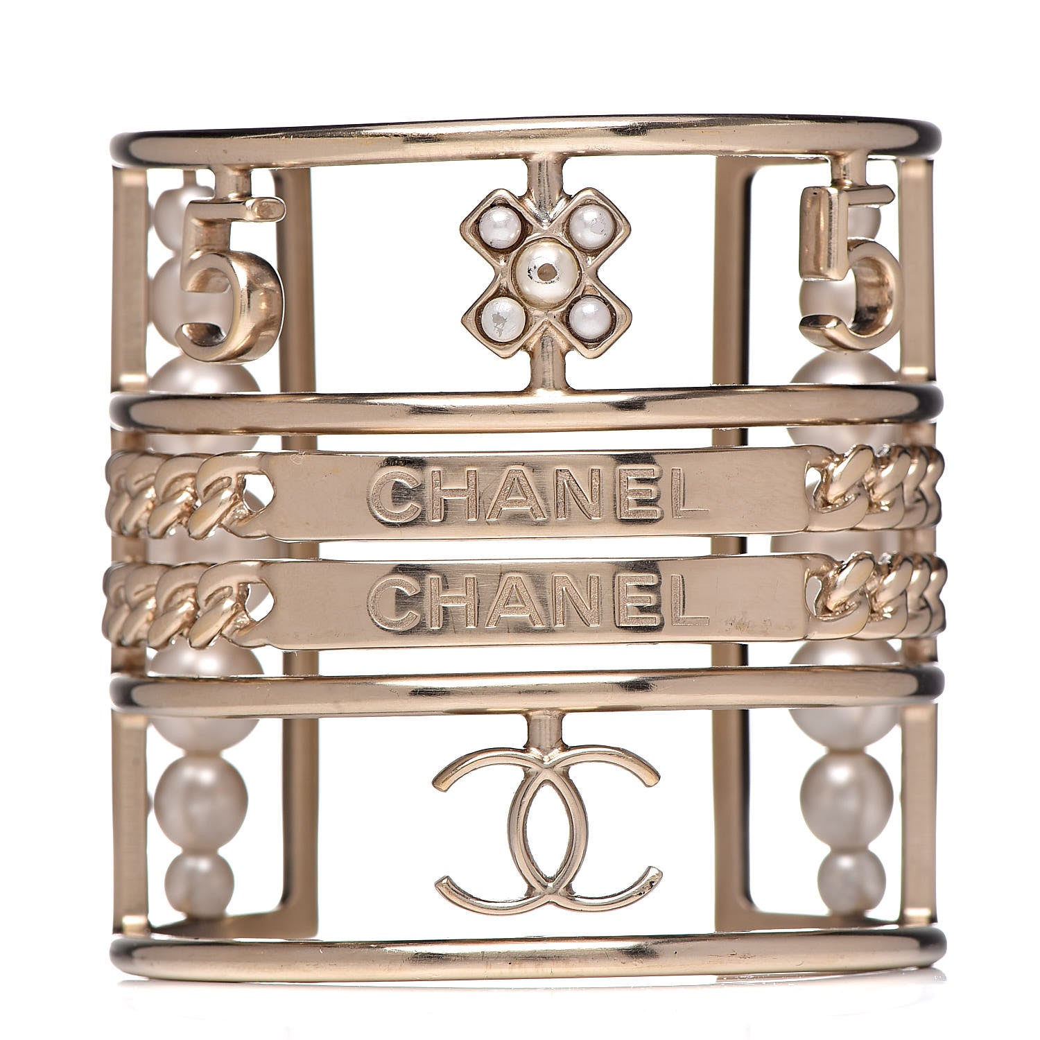 Chanel Metal Pearl Logo CC Cuff Gold 1 of 8