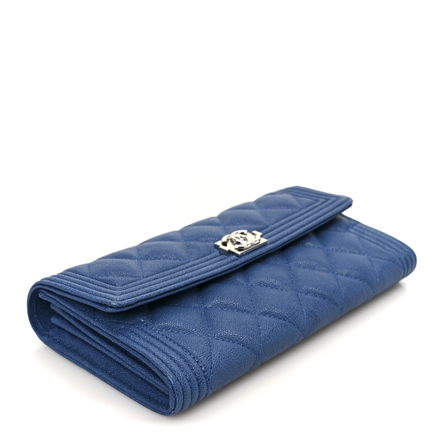 Caviar Quilted Large Boy Gusset Flap Wallet Blue