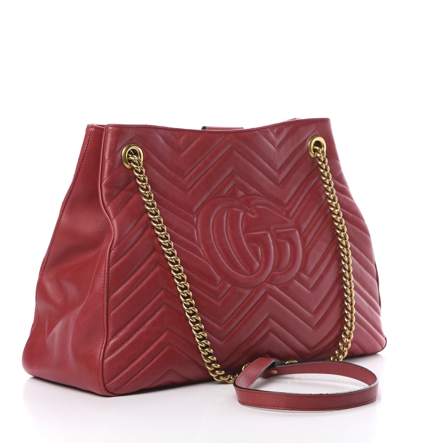 Gucci Calfskin Matelasse Medium GG Marmont Shoulder Tote Bag Hibiscus Red 3 of 15