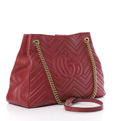 Gucci Calfskin Matelasse Medium GG Marmont Shoulder Tote Bag Hibiscus Red 3 of 15