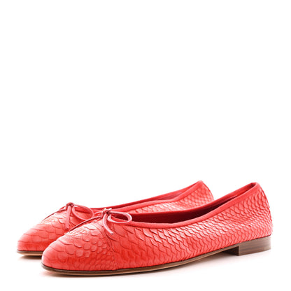 Chanel Snakeskin Cap Toe CC Ballerina Flats 40 Red 4 of 9