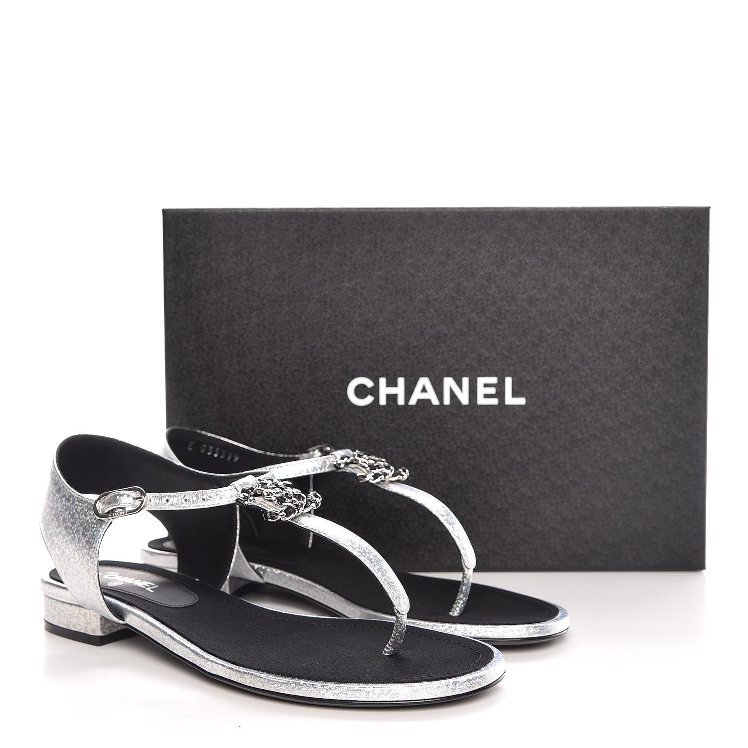 Chanel Fantasy Lambskin CC Chain Thong Sandals 37.5 Silver Black 9 of 9