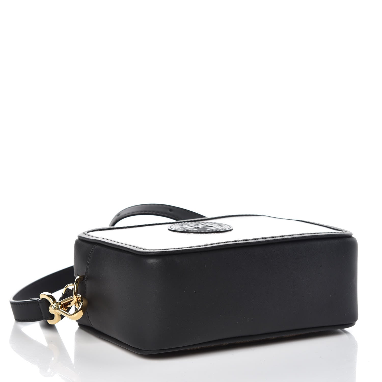 Fendi Glazed Fabric Vitello Century FF 1974 Stamp Patch Mini Camera Case Mogano Panna Black 4 of 9