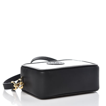 Fendi Glazed Fabric Vitello Century FF 1974 Stamp Patch Mini Camera Case Mogano Panna Black 4 of 9