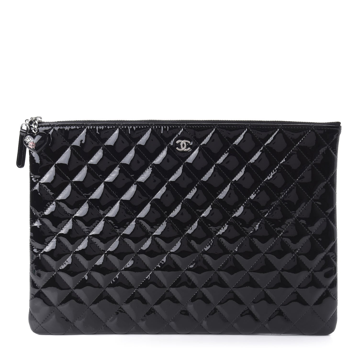 Chanel Patent Calfskin Quilted Valentine Hearts Large Cosmetic Case Black 1 of 11