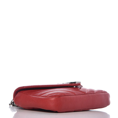 Saint Laurent Sheepskin Matelasse Chevron Monogram College Chain Wallet New Red 4 of 6