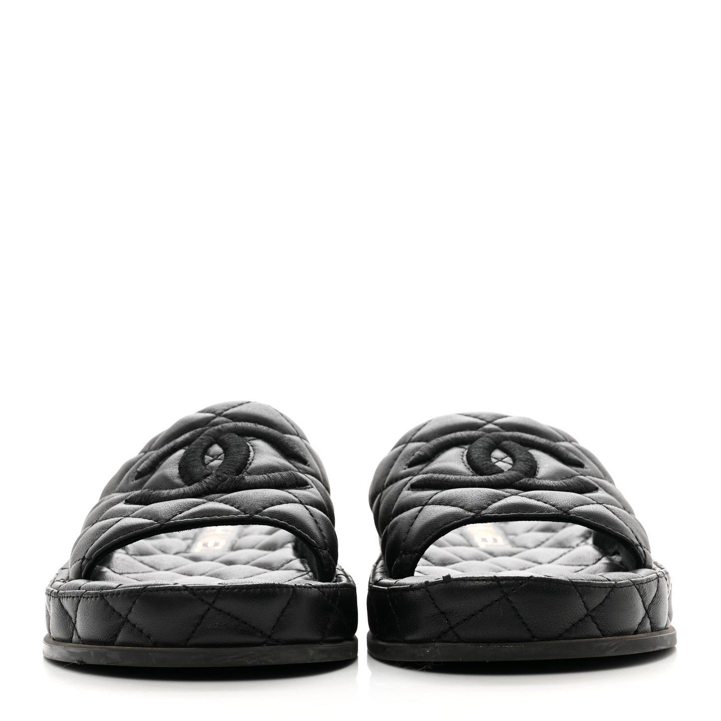 Lambskin Quilted CC Mules Sandals 36 Black