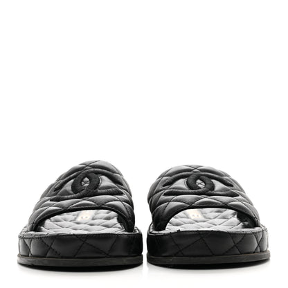 Chanel Lambskin Quilted CC Mules Sandals 36 Black 2 of 9