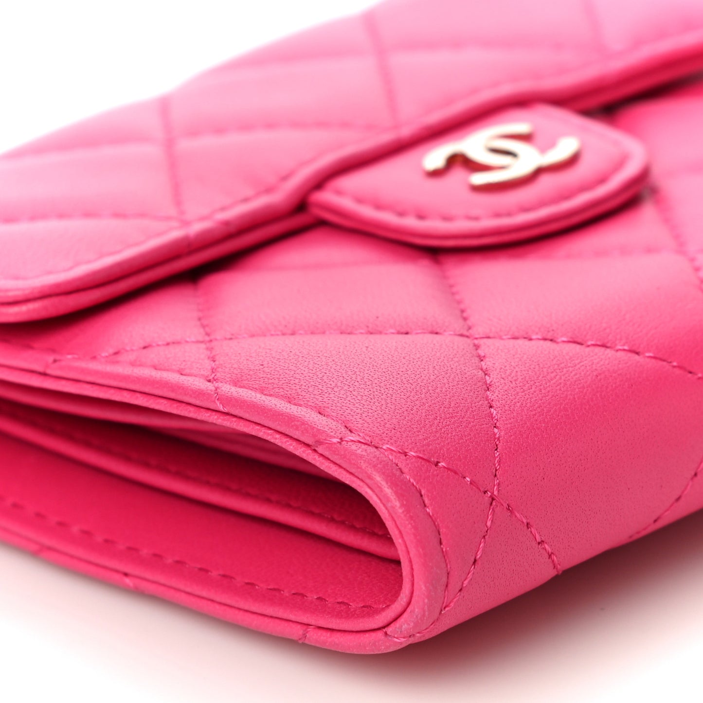 Lambskin Quilted Compact Flap Wallet Pink